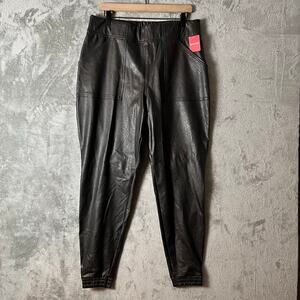SPANX Black Leather Like Joggers Size 1X High Rise 20283R Pull On New